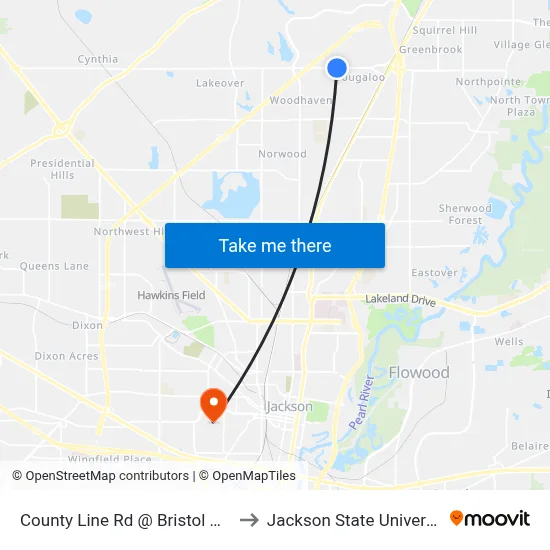 County Line Rd @ Bristol Apts to Jackson State University map