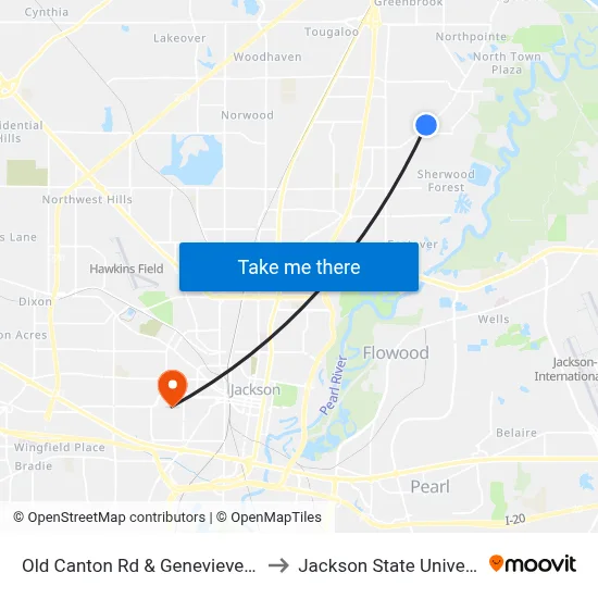 Old Canton Rd & Genevieve Park to Jackson State University map