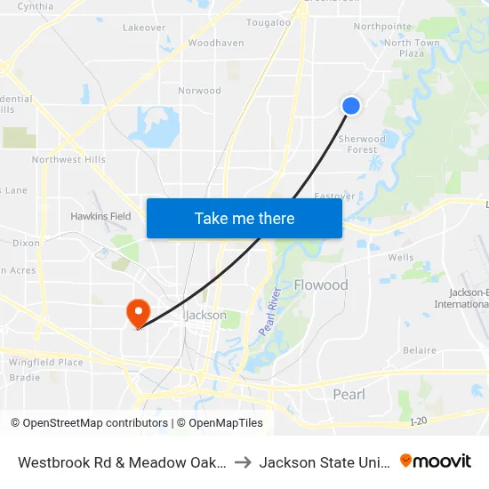 Westbrook Rd & Meadow Oaks Park Dr to Jackson State University map
