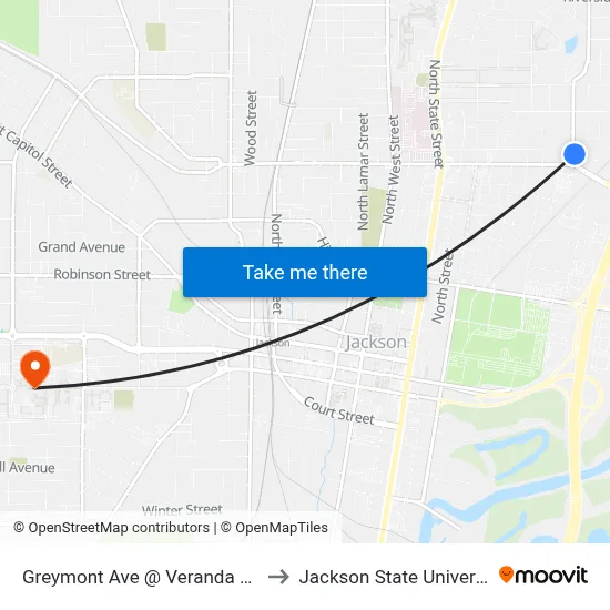 Greymont Ave @ Veranda Apts to Jackson State University map
