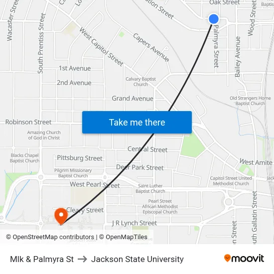 Mlk & Palmyra St to Jackson State University map
