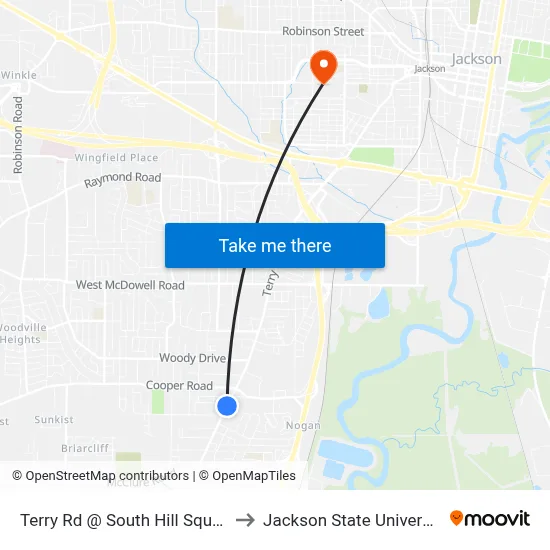Terry Rd @ South Hill Square to Jackson State University map