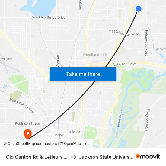 Old Canton Rd & Lefleurs Sq to Jackson State University map