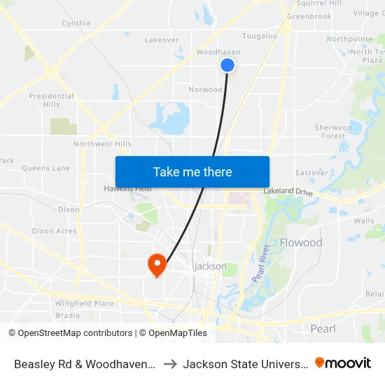 Beasley Rd & Woodhaven Dr to Jackson State University map