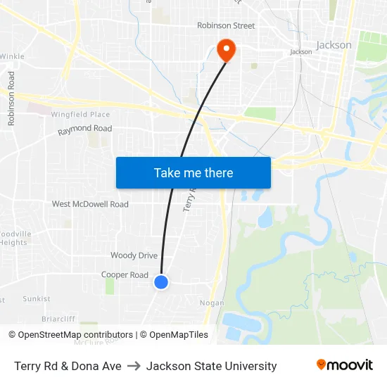 Terry Rd & Dona Ave to Jackson State University map