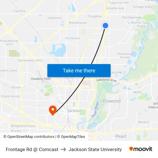 Frontage Rd @ Comcast to Jackson State University map
