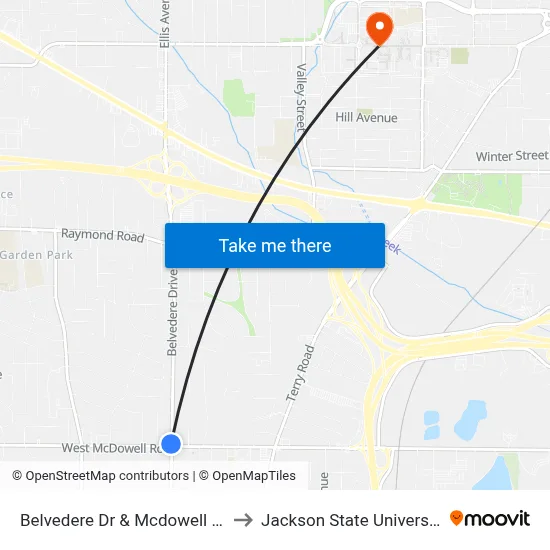 Belvedere Dr & Mcdowell Rd to Jackson State University map