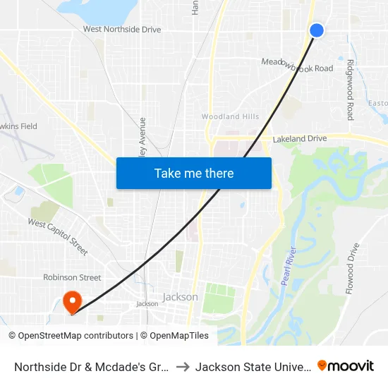 Northside Dr & Mcdade's Grocery to Jackson State University map