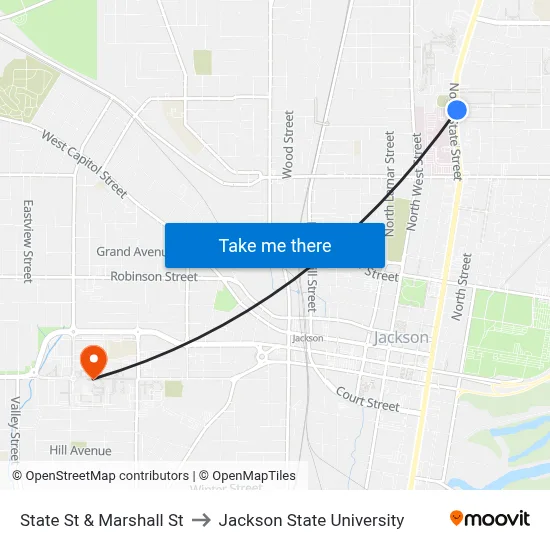 State St & Marshall St to Jackson State University map