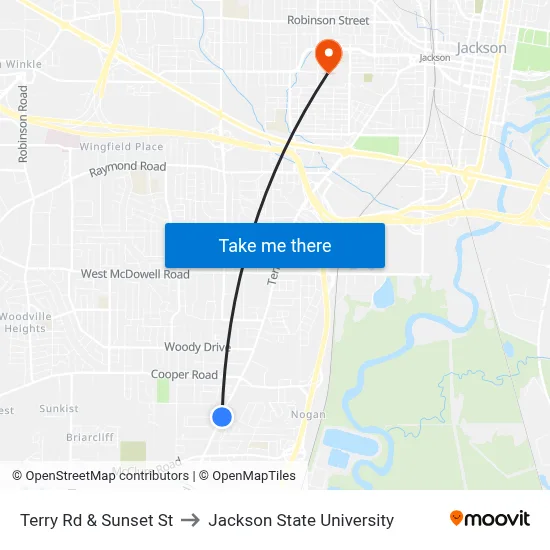 Terry Rd & Sunset St to Jackson State University map