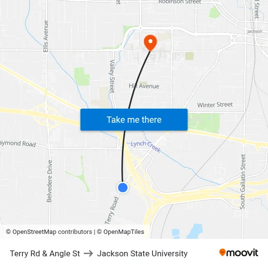 Terry Rd & Angle St to Jackson State University map