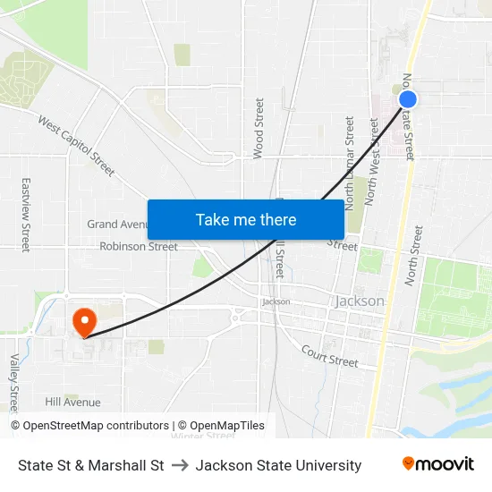 State St & Marshall St to Jackson State University map