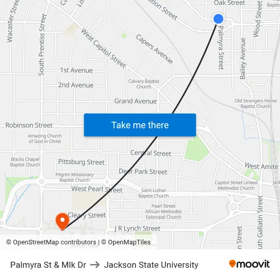 Palmyra St & Mlk Dr to Jackson State University map