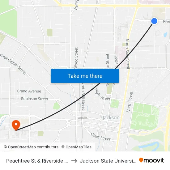 Peachtree St & Riverside Dr to Jackson State University map