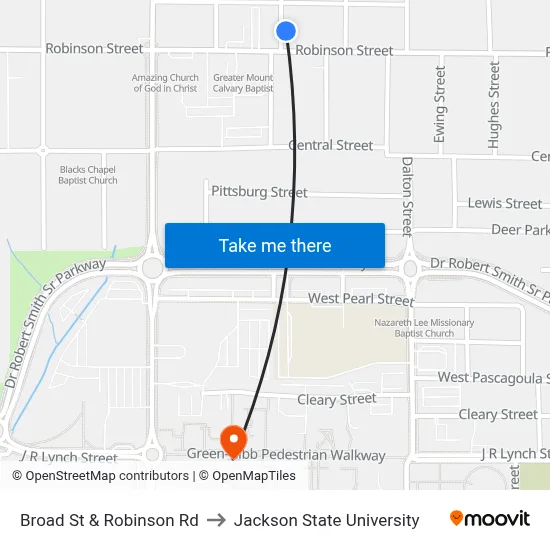 Broad St & Robinson Rd to Jackson State University map
