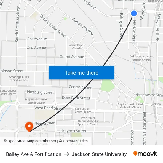 Bailey Ave & Fortification to Jackson State University map