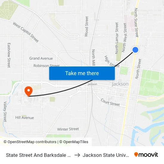 State Street And Barksdale Street to Jackson State University map