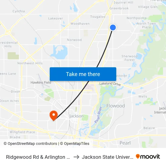 Ridgewood Rd & Arlington Apts to Jackson State University map