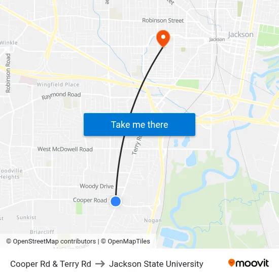 Cooper Rd & Terry Rd to Jackson State University map