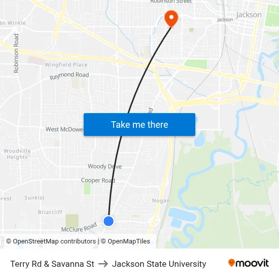 Terry Rd & Savanna St to Jackson State University map