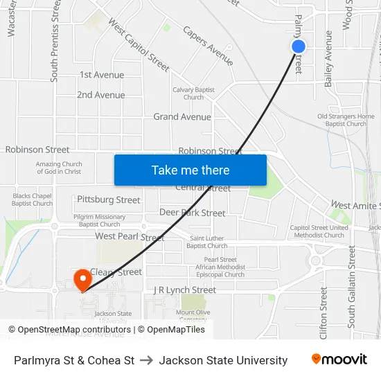 Parlmyra St & Cohea St to Jackson State University map
