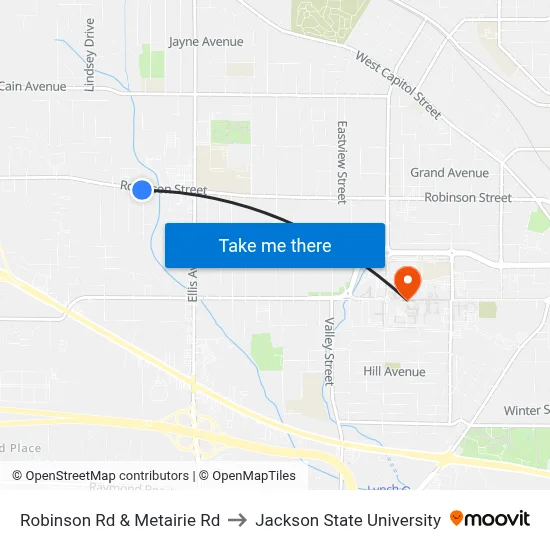 Robinson Rd & Metairie Rd to Jackson State University map