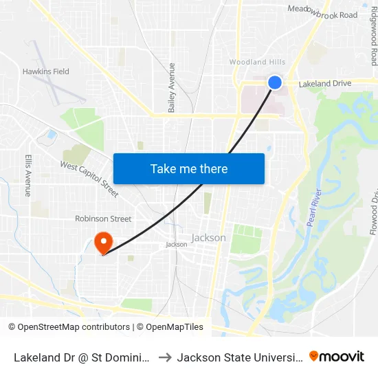 Lakeland Dr @ St Dominics to Jackson State University map