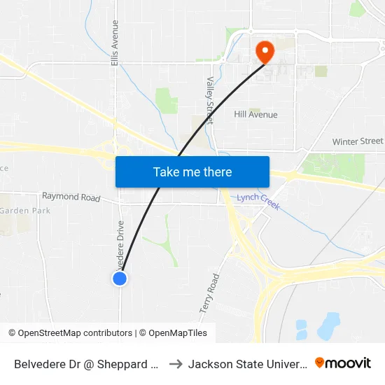Belvedere Dr @ Sheppard Park to Jackson State University map