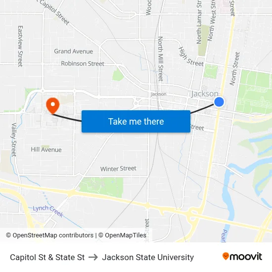 Capitol St & State St to Jackson State University map