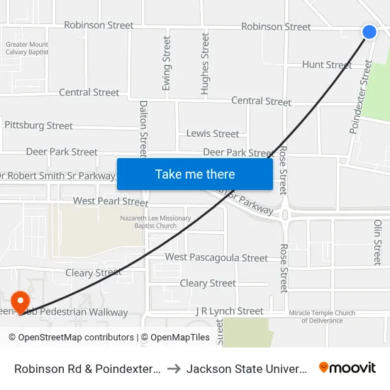 Robinson Rd & Poindexter St to Jackson State University map
