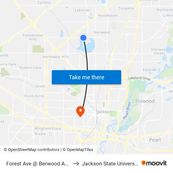 Forest Ave @ Berwood Apts to Jackson State University map