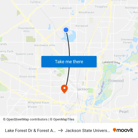 Lake Forest Dr & Forest Ave to Jackson State University map