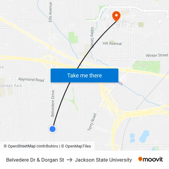 Belvedere Dr & Dorgan St to Jackson State University map
