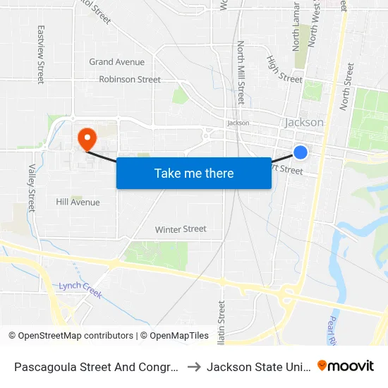 Pascagoula Street And Congress Street to Jackson State University map