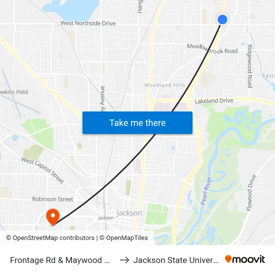 Frontage Rd & Maywood Mart to Jackson State University map