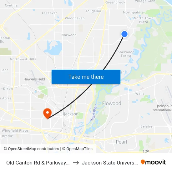 Old Canton Rd & Parkway Dr to Jackson State University map