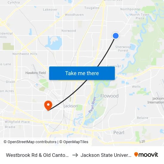 Westbrook Rd & Old Canton Rd to Jackson State University map