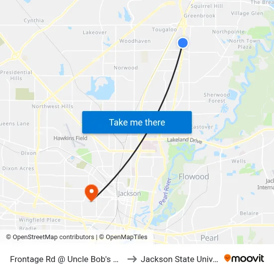 Frontage Rd @ Uncle Bob's Storage to Jackson State University map