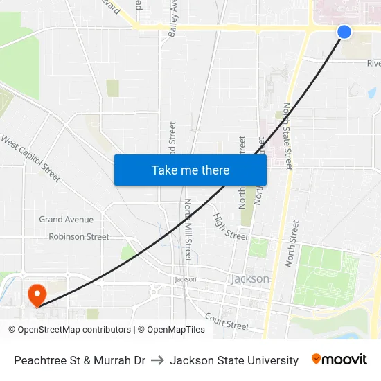 Peachtree St & Murrah Dr to Jackson State University map