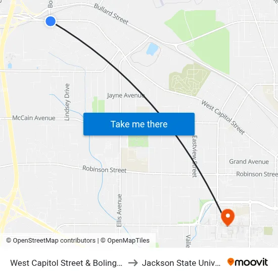 West Capitol Street & Boling Street to Jackson State University map