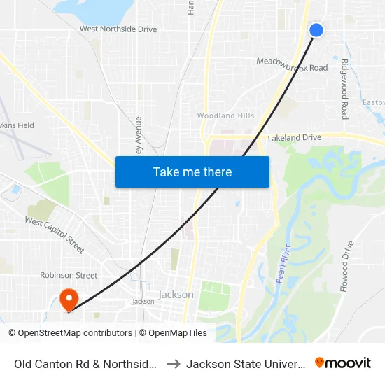 Old Canton Rd & Northside Dr to Jackson State University map