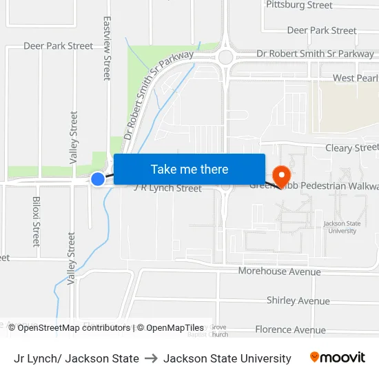 Jr Lynch/ Jackson State to Jackson State University map