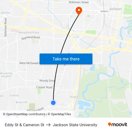 Eddy St & Cameron St to Jackson State University map