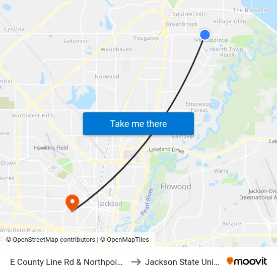 E County Line Rd & Northpointe Pkwy to Jackson State University map