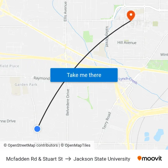 Mcfadden Rd & Stuart St to Jackson State University map