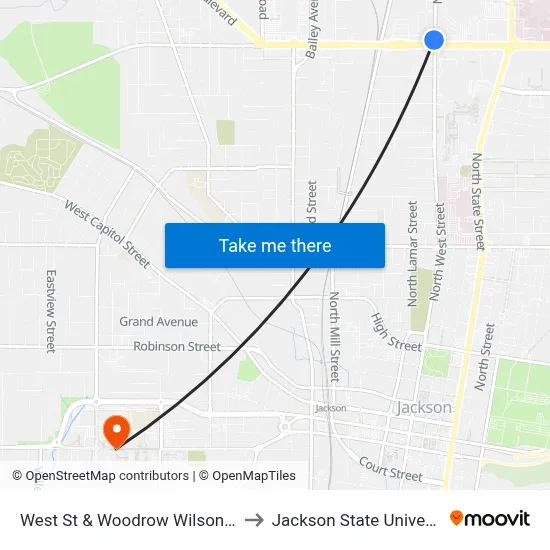 West St & Woodrow Wilson Ave to Jackson State University map