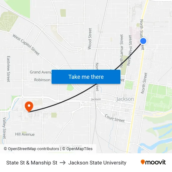 State St & Manship St to Jackson State University map