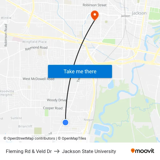 Fleming Rd & Veld Dr to Jackson State University map