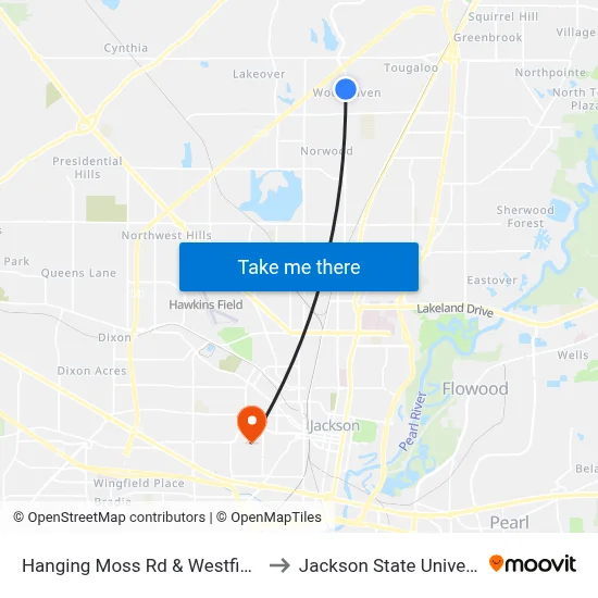 Hanging Moss Rd & Westfield Dr to Jackson State University map