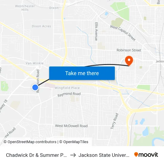 Chadwick Dr & Summer Park to Jackson State University map